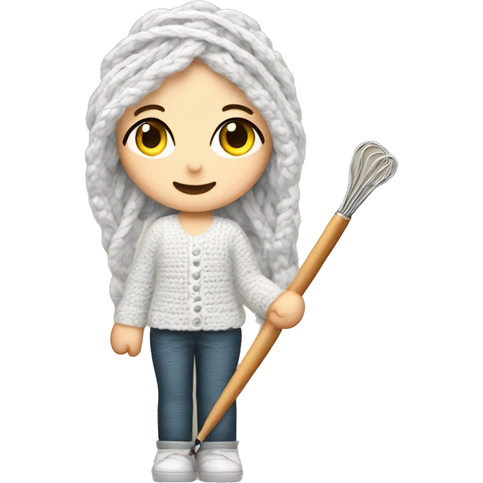 White girl with a yarn skein and crochet hook emoji