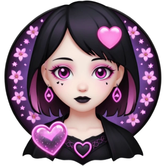 goth sakura black heart with glowing pink outline and magical sparkles emoji