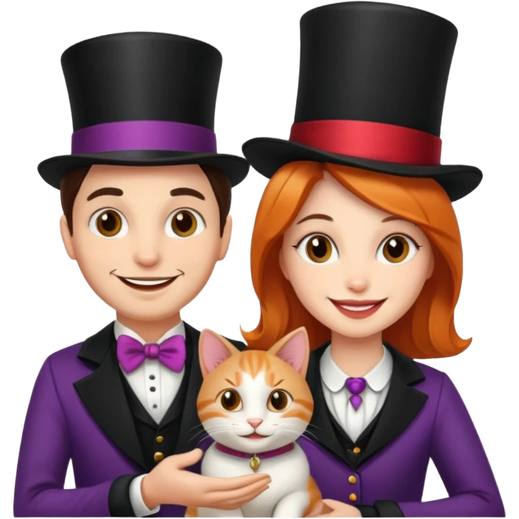 magician couple and their pet cat emoji