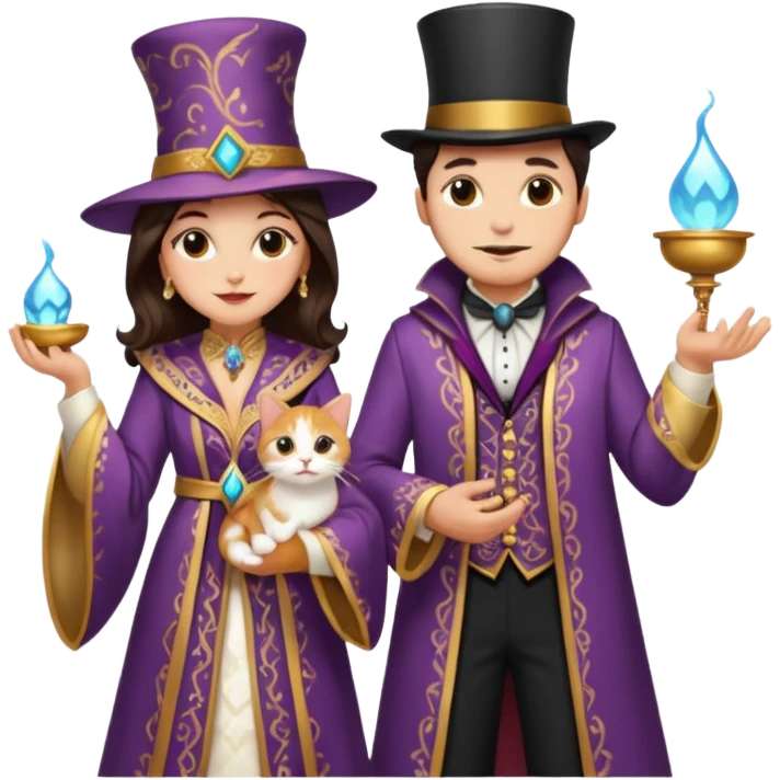 magician couple and their pet cat emoji