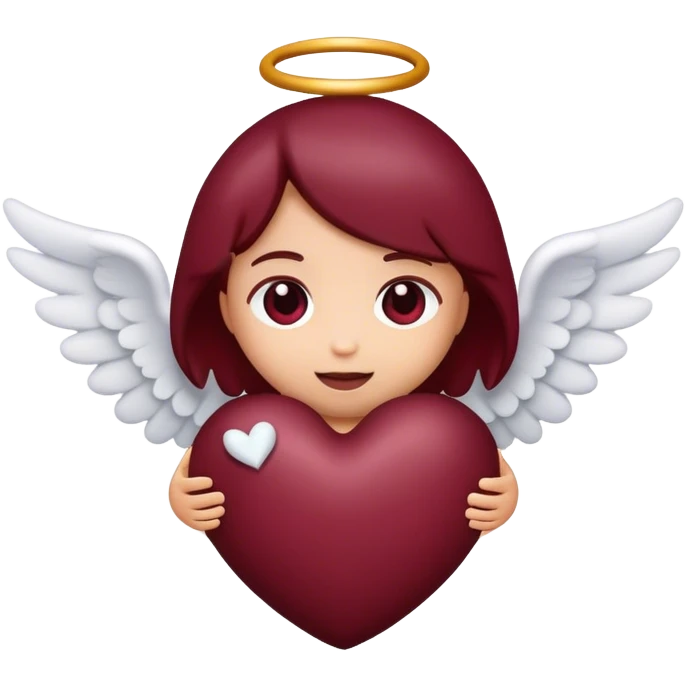 Deep maroon emoji heart with a little angel inside  emoji