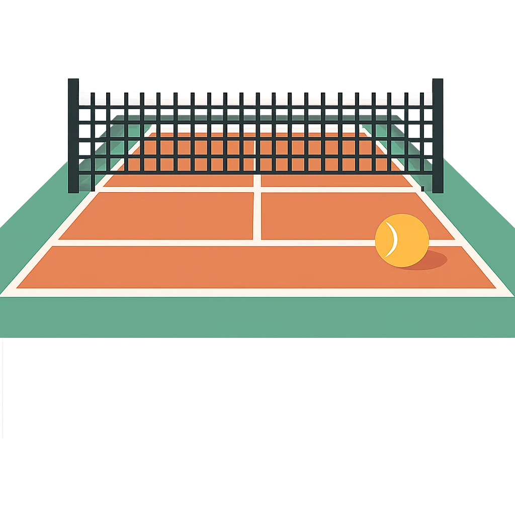 flat design style tennis court with net and ball emoji