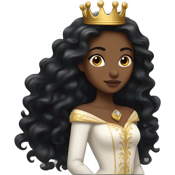 white princess with long black wavy hair and a golden crown emoji