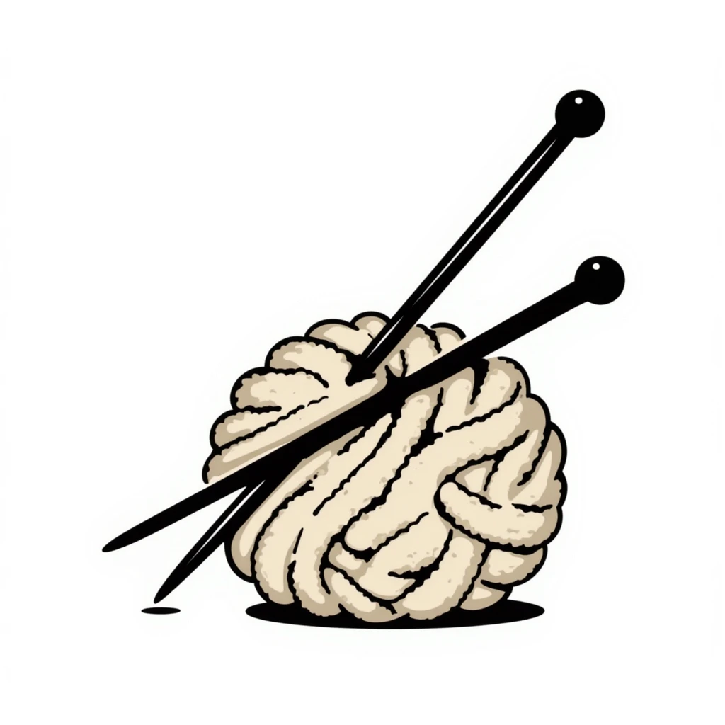 ball of beige mohair wool with knitting needles emoji