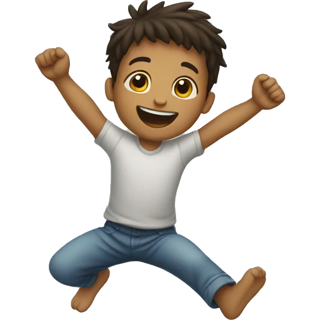 child is jumping with his arms up and legs down  emoji