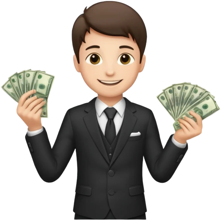 پسر کت شلوار پوش با پول به دست emoji