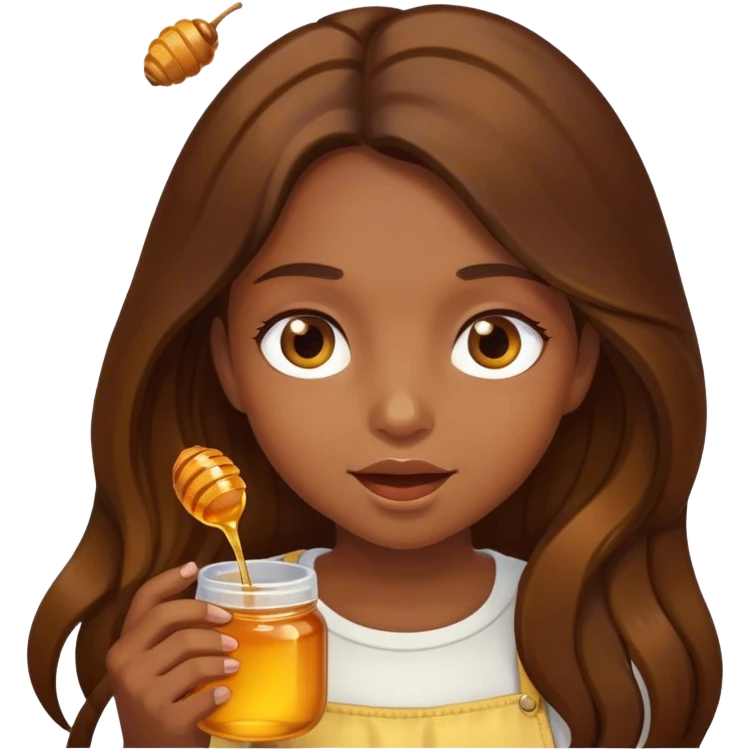 Girl, brown long hair, eating honey  emoji