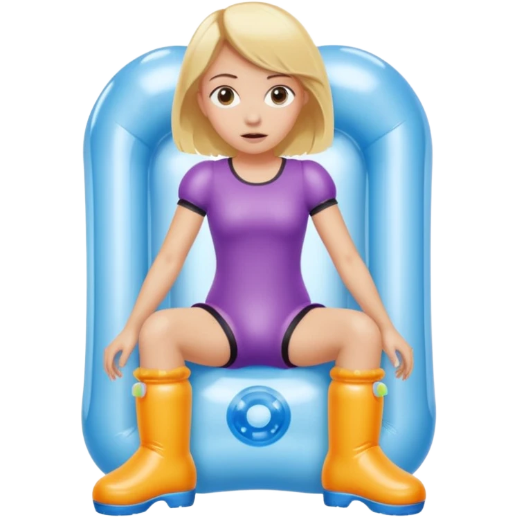 chica rubia con cara de miedo con unas botas  de presoterapia inflables emoji
