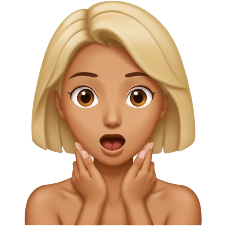 woman with her hands crossing grabing her neck with her mouth open emoji