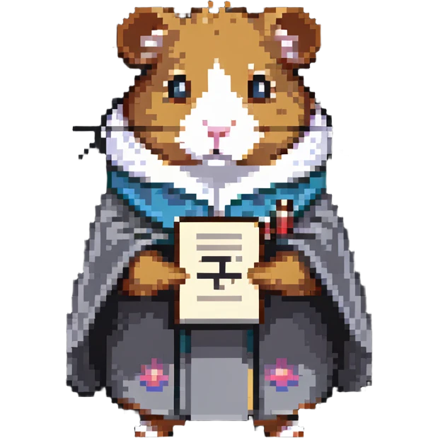hamster philosopher wearing a tiny robe and holding a scroll emoji