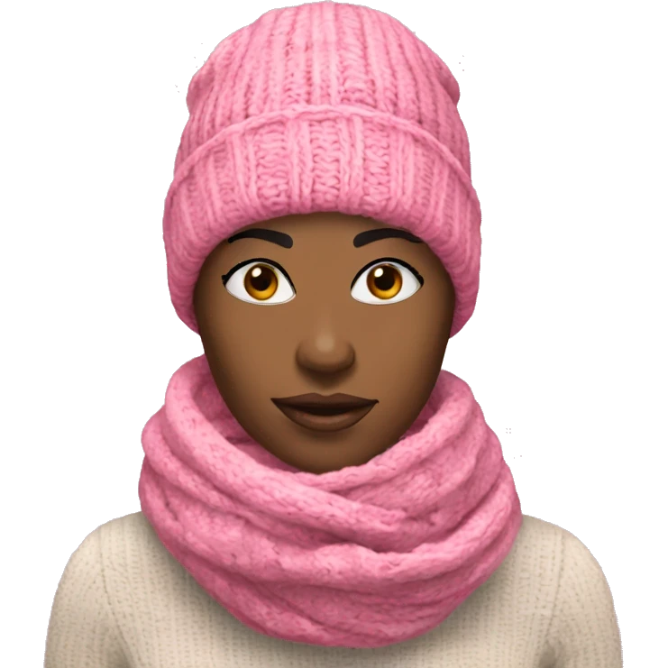 Pink winter pretty black woman beanie with winter pink neck scarf  emoji