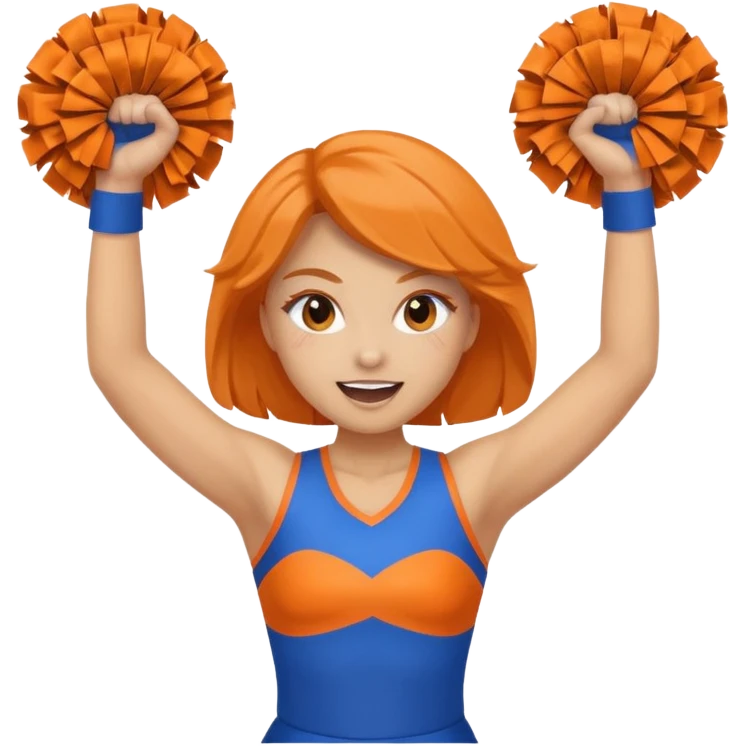 cheerleader  within a circle of shades of orange and blue With her, Boom Boom, and cheering emoji