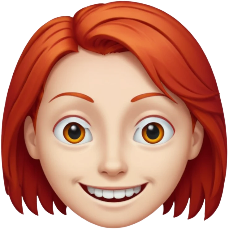 Make a red hair and and one eye smiling scary emoji