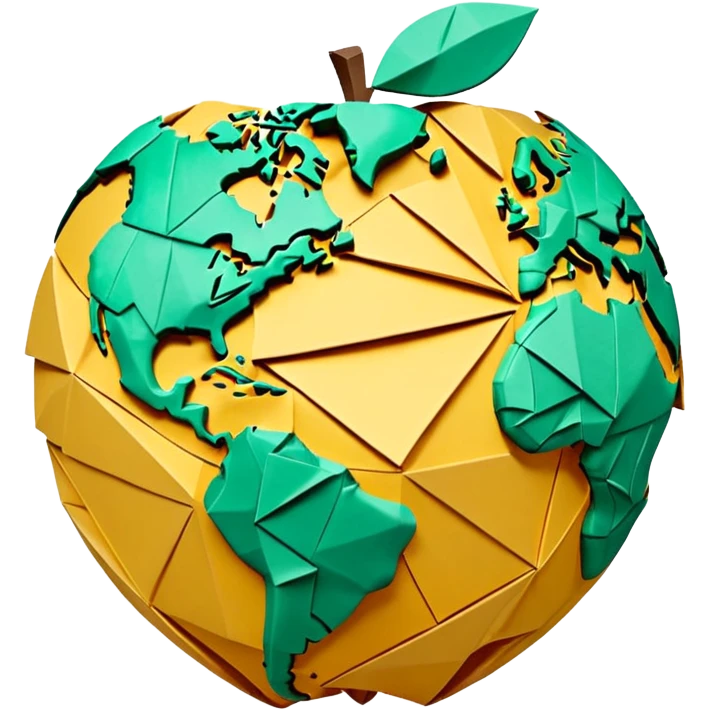 3D render of Papier-Mâché Globe made entirely of folded origami paper, sharp creases, cardboard texture, matte finish, visible paper grain, craft aesthetic, Apple emoji style, isolated on white background --v 6.0 emoji