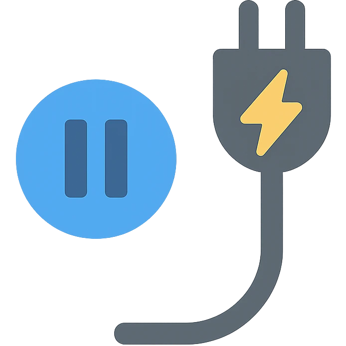 minimalist EV charging paused icon, color filled style, clear pause symbol, electric vehicle charging cable, modern, simple, color fill emoji