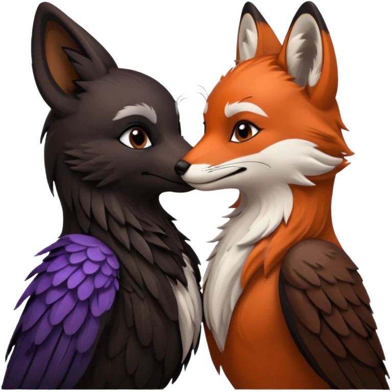 Raven and fox kissing emoji