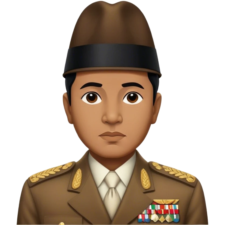 ​Cinematic Realistic Portrait of Sukarno, depicted in a lifelike, realistic style based on his iconic portrait, showcasing his thoughtful, charismatic expression in period attire, rendered with detailed textures and warm, evocative lighting that captures his pioneering spirit and national pride, emoji
