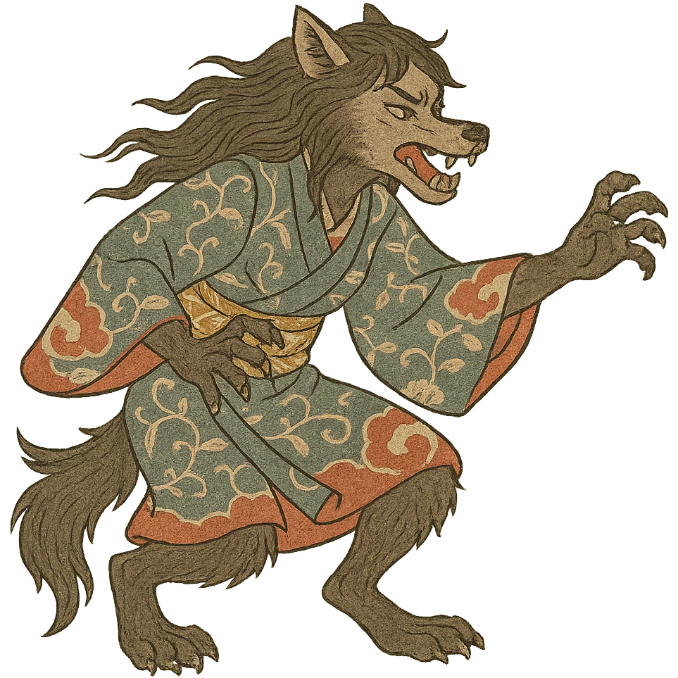 ukiyo-e style werewolf girl emoji