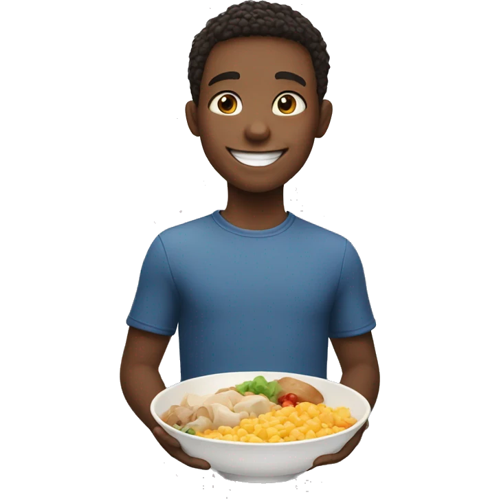 smiling boy with bowl of food emoji
