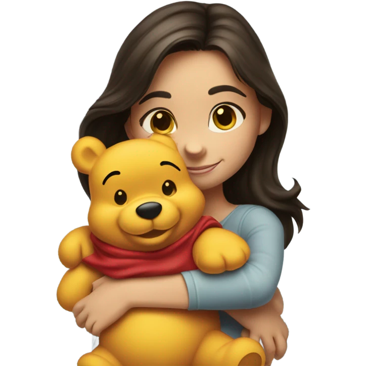 Pretty brunette hugging winne the Pooh  emoji