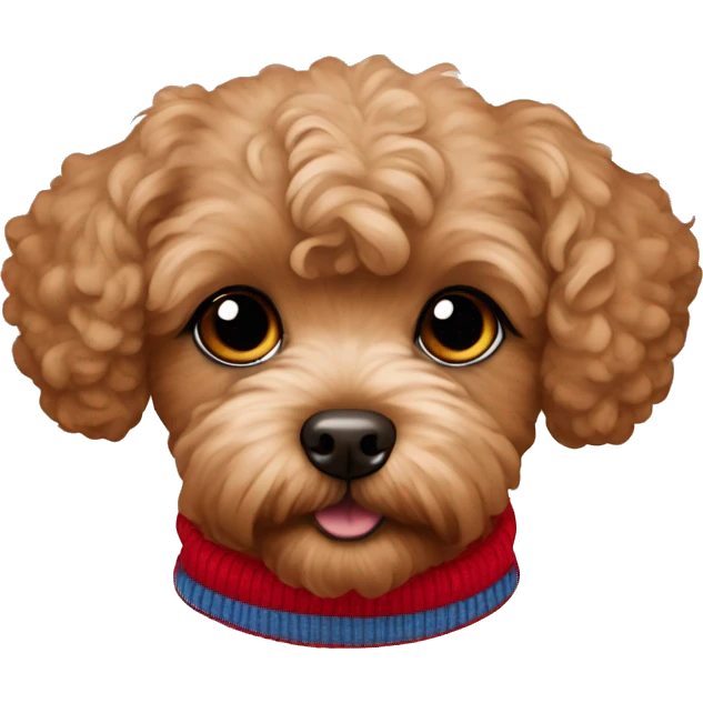 Brown Maltipoo in red sweater emoji