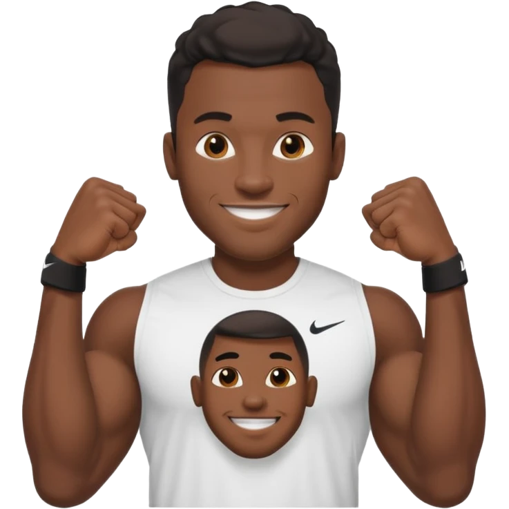 Jock black man smiling very very big biceps wearing “Nike” t shirt, handsome face emoji