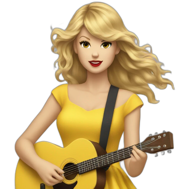 Taylor swift with a yellow dress and hair in the wind playing guitar emoji