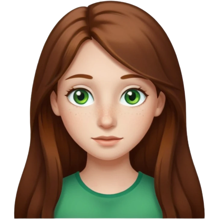 Vull una noia amb els cabells marró per les espatlles i ulls verds amb el nas mes gros i el cabell llarg emoji