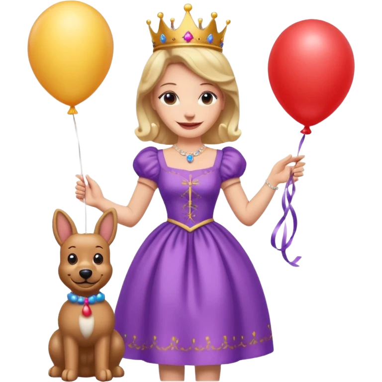 queen wearing dress, holding balloon dog emoji