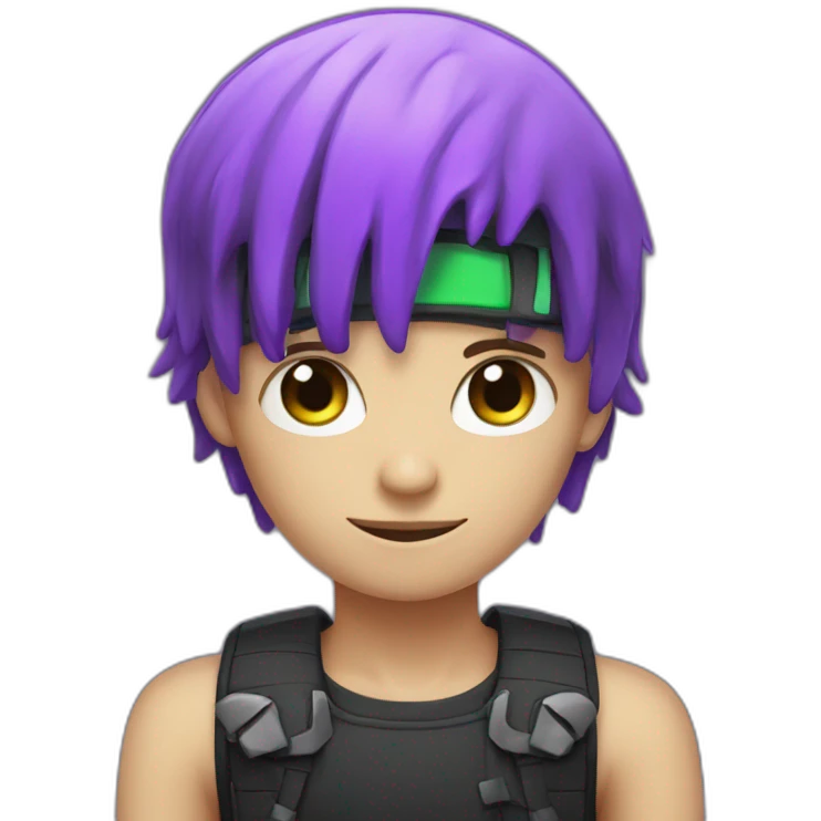 boy with purple and green hair and enderman hat emoji