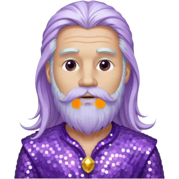 Jupiter, God of the Sea from Gods and Goddesses with long white hair and beard, lilac sequin outfit emoji