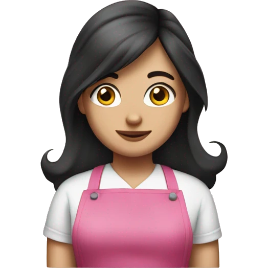 A white girl with long dark hair in pink apron emoji