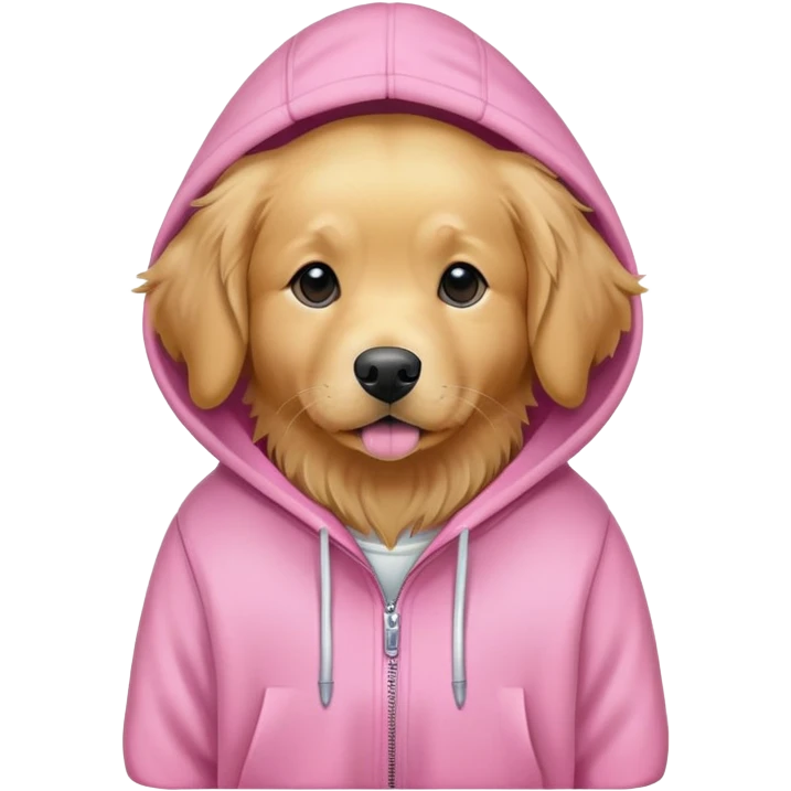 Golden retriever wearing a pink hoodie ￼ emoji