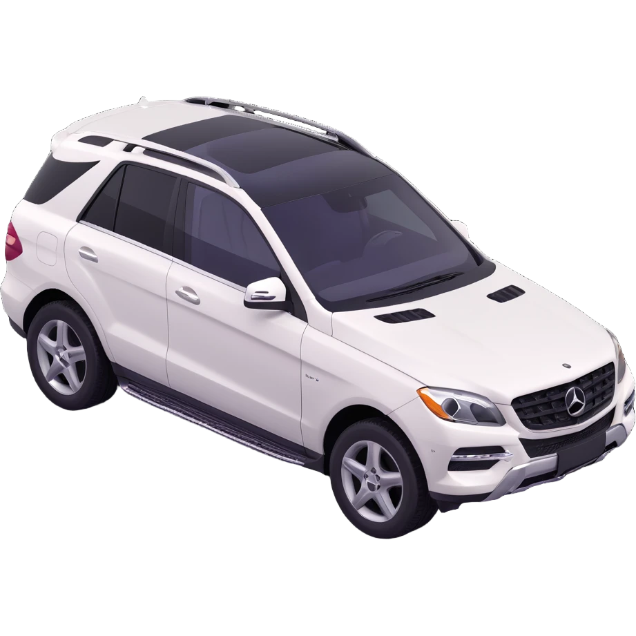 3D style image of a 2015 Mercedes Benz ML350 SUV, white exterior, black interior, side angle emoji