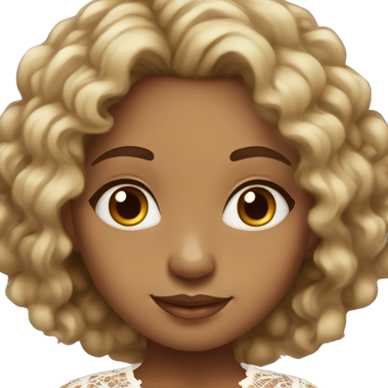 brown-skinned girl with brown eyes and dark brown curly hair with blonde highlights wearing cute lace top emoji