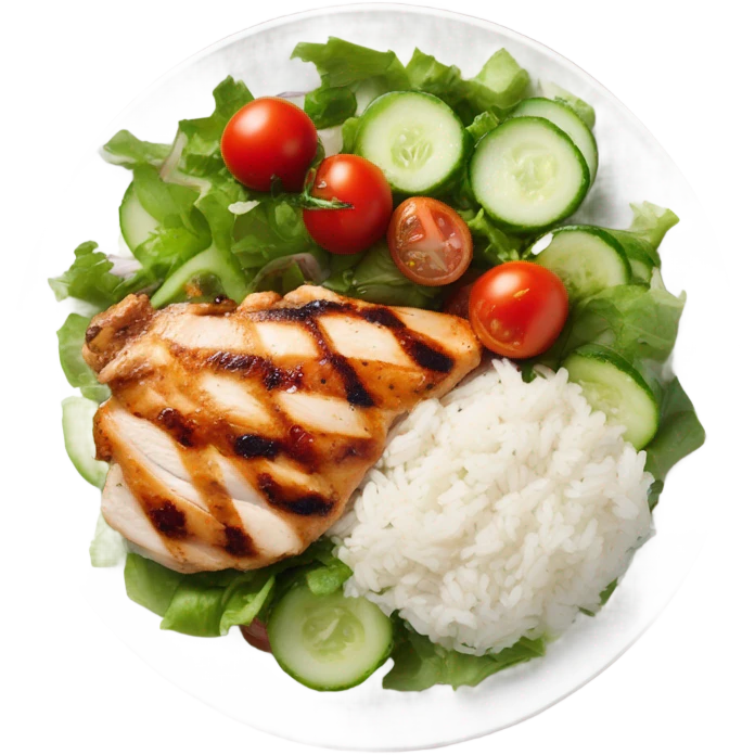 Grilled chicken, rice, salad  emoji