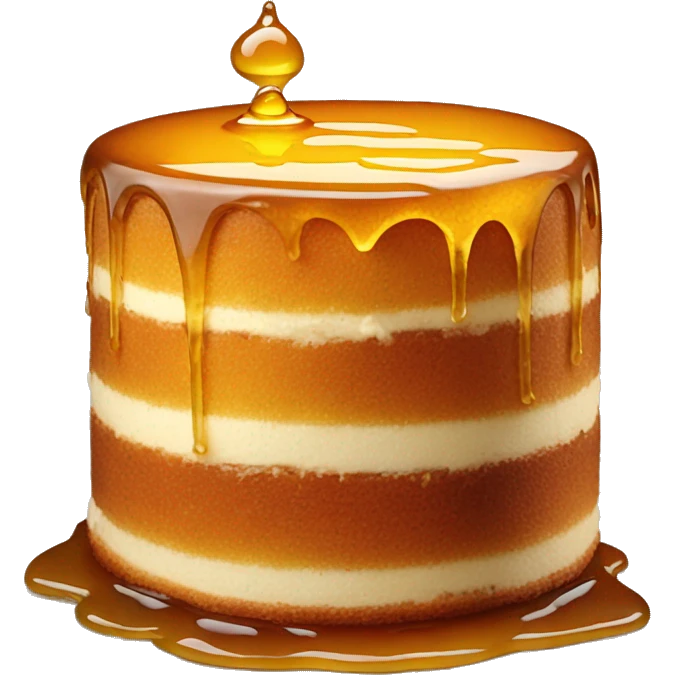 Realistic round cake with honey on top and dripping down the cake. emoji