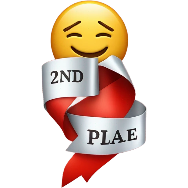 A bright red award ribbon that says 2nd place  emoji