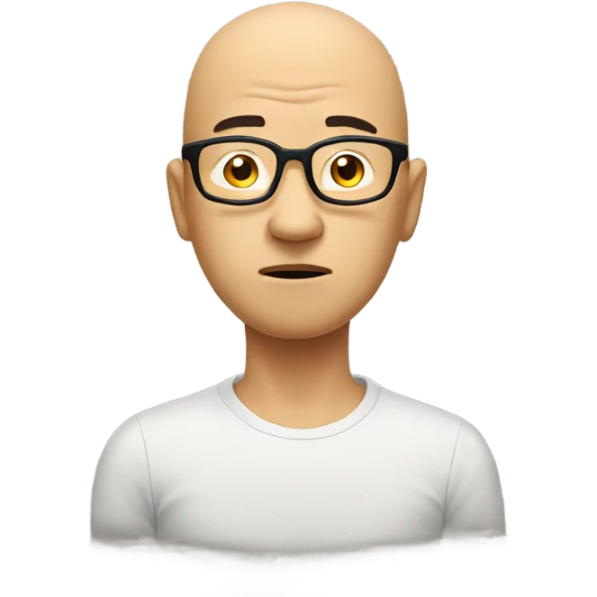  a bald Asian man, in glasses, very confused. thinking deeply emoji