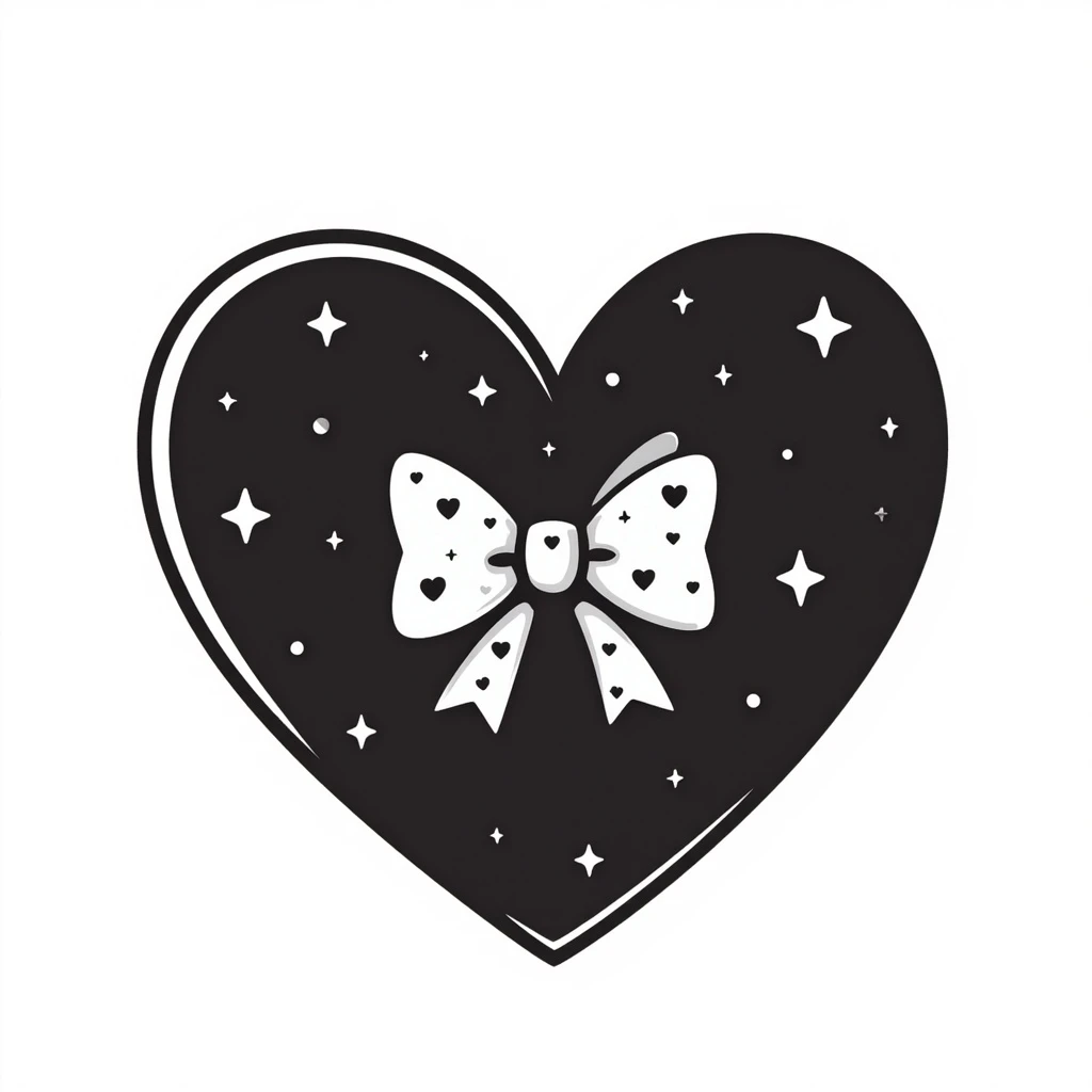 heart with a starry sky, silver bow with heart pattern emoji