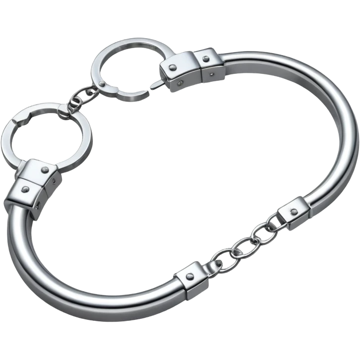 A pair of elegant handcuffs emoji made of silver chrome, smooth rounded design, glossy metallic reflections, luxury fetish aesthetic, minimal iOS emoji style, centered, clean white background emoji