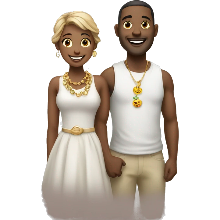 happy couple with necklace emoji
