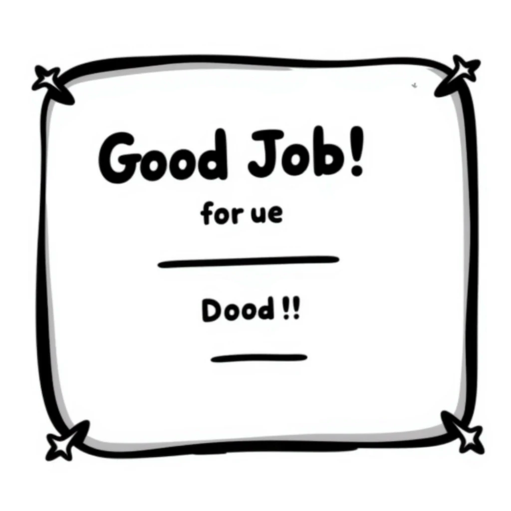 Achievement certificate with "Good Job!" in fun lettering and small star accents emoji