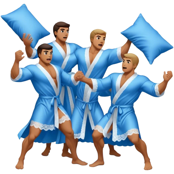 muscular men silk lace blue robe pillow fight  emoji