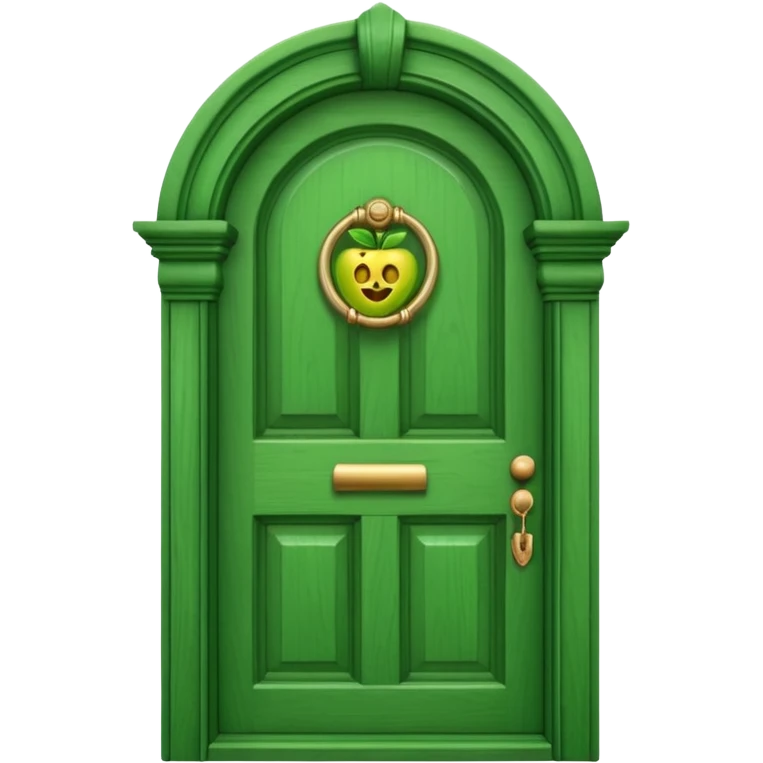 A simple green door emoji in the style of Apple emoji with a window and a knocker. emoji