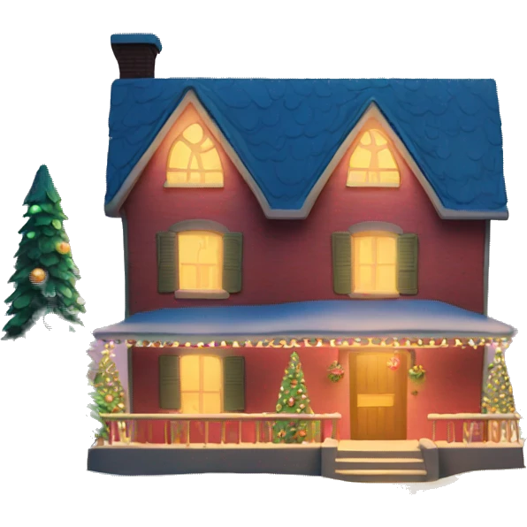 Christmas house with Christmas tree illuminated emoji