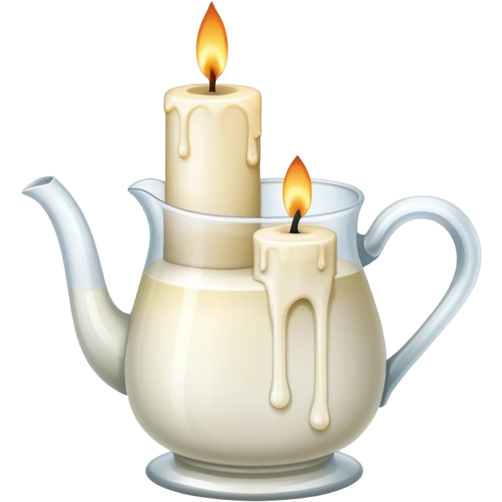 Candle making icon, candle with a wick, melting wax, wax blocks, pouring jug, wick holder, minimalistic style, clean lines, transparent background. emoji