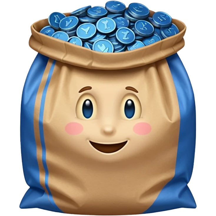 blue coins inside a brown bag  emoji