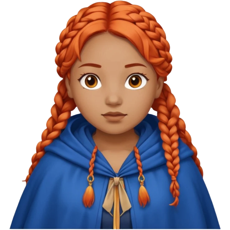 red orange braids hair girl, tan skin, fat, wear blue cloak emoji