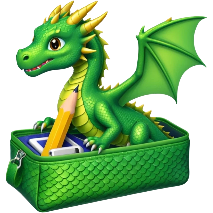 small green dragon sparking inside the pencil case emoji
